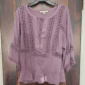 Charter Club Purple Embellished Peplum Blouse
